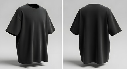 Oversized Black T-shirt Mockup Front and Back on Neutral Backdrop