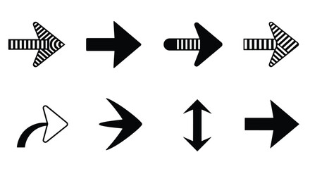 Collection of black arrows on white background