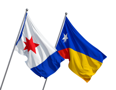 Caribbean Netherlands Flag Flowing Gently with Compass Rose Centered Front View Isolated on Transparent Background PNG - Powered by Adobe