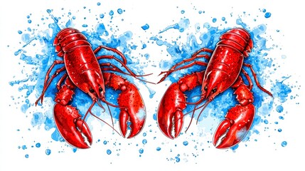 Two Red Lobsters in a Splash of Water.