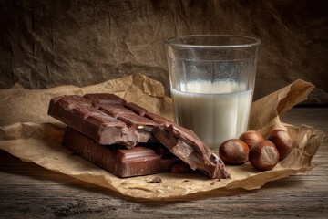 Dark Chocolate, Milk, and Hazelnuts on Rustic Paper