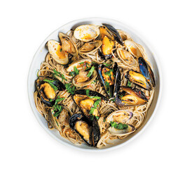 mussels clam soba with browned anchovy butter 