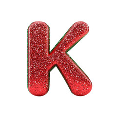 glitter shine red green christmas color style metallic K alphabet letter balloon Realistic 3D on white background.