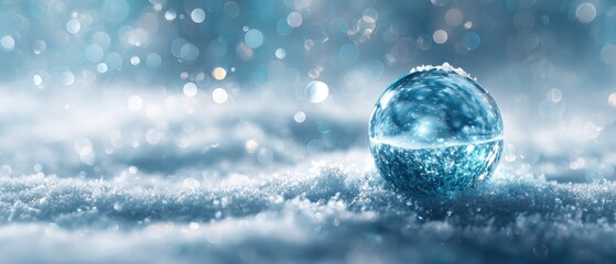 Blue orb on winter snow, bokeh