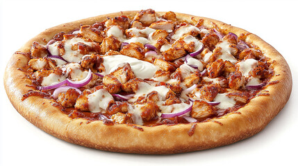 Delicious BBQ Chicken Pizza: Savor the savory essence of a meticulously crafted pizza, adorned with succulent BBQ chicken, red onion and gooey mozzarella.