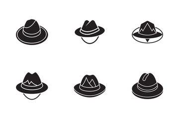 Variety of Black Hat Icons Showing Different Styles and Designs for Headwear and Fashion Accessories Collection