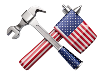 Crossed hammer and american flag symbolizing labor and patriotism