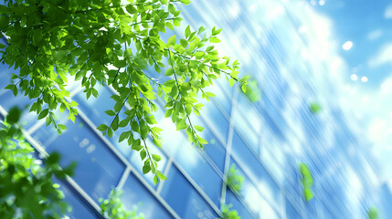 Naklejka premium Patterned Close-Up of Green-Toned Glass Exterior on Building