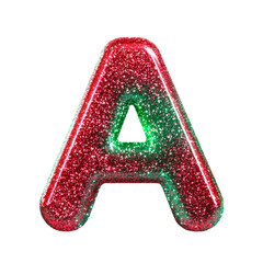 glitter shine red green christmas color style metallic A alphabet letter balloon Realistic 3D on white background.