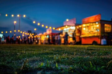 Blurred evening food truck festival
