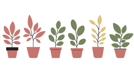 Obraz premium Cartoon potted plants in a row