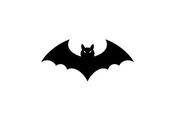 Fototapeta premium A simple graphic illustration of a black bat silhouette with spread wings on a white background