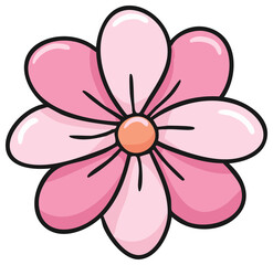 Fototapeta premium Stylized Light Pink Flower with Dark Outline and Peach Center Cartoon Drawing