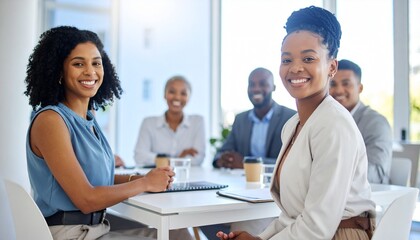 Fototapeta premium Business meeting, blurred background and people in office for teamwork, collaboration and planning, Partnership, negotiation and group in solidarity for growth, consulting and corporate solution.