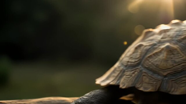 Tortoise shell detail with textured scutes under warm sunlight