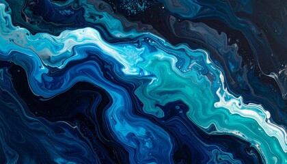 Fototapeta premium Mesmerizing Abstract Fluid Art: Deep Blue, Turquoise, and White Swirls