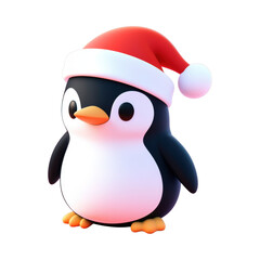 Fototapeta premium Cute cartoon penguin wearing a Santa hat