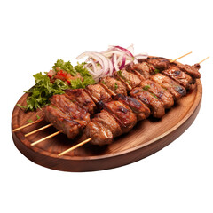 Grilled Meat Skewers with Fresh Herbs on a Transparent Background