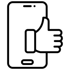 Customer Approval Outline Icon Design Vector - Mobile screen showing a thumbs up, representing positive customer feedback or approval