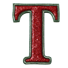glitter red green christmas color style metallic T alphabet letter balloon Realistic 3D on white background.
