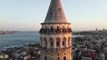 Aerial view of Istanbul's Galata Tower at dawn