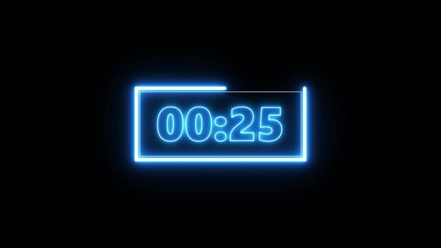 30 second countdown timer animation. neon light numbers from 30 to 0. neon number text glowing motion. Circle countdown timer 30 sec animation.