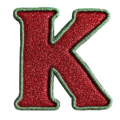 glitter red green christmas color style metallic K alphabet letter balloon Realistic 3D on white background.