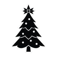 Obraz premium Christmas tree with bow silhouette on white background 