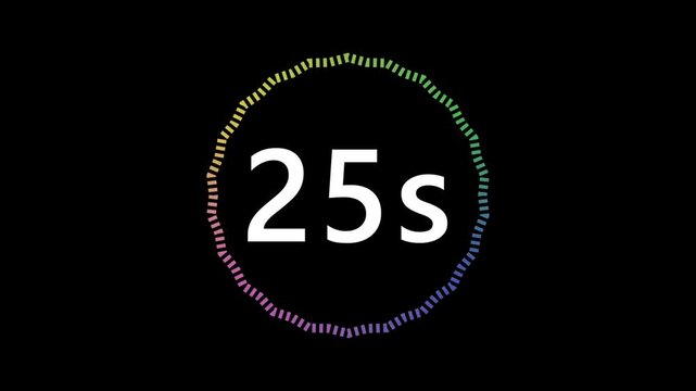 30 seconds countdown with wiggle dashes gradient circle on black screen 4k HD