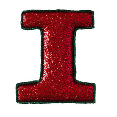 glitter red green christmas color style metallic I alphabet letter balloon Realistic 3D on white background.