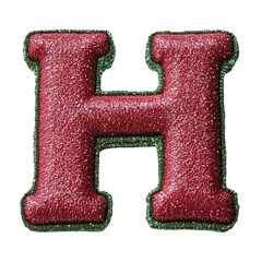 glitter red green christmas color style metallic H alphabet letter balloon Realistic 3D on white background.