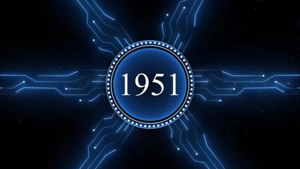 Neon 1951 Sal text with screen effects of technological background. 1951 year neon text concept animation.