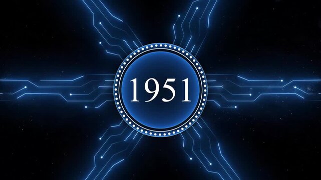 Neon 1951 Sal text with screen effects of technological background. 1951 year neon text concept animation.
