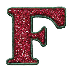 glitter red green christmas color style metallic F alphabet letter balloon Realistic 3D on white background.