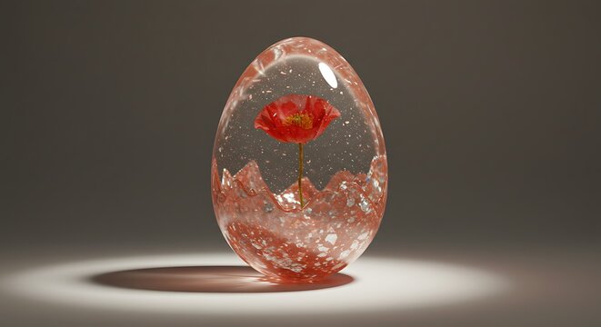 Glossy resin egg with flower suspended inside - Powered by Adobe