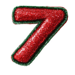 glitter red green christmas color style metallic 7 alphabet letter balloon Realistic 3D on white background.