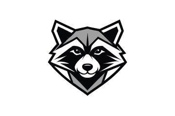 Fierce raccoon head shows stylized face and distinct black mask against white