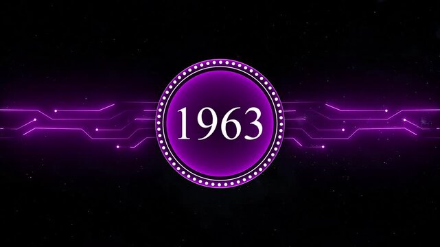 Neon 1963 Sal text with screen effects of technological background. 1963 year neon text concept animation.