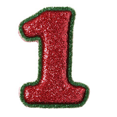 glitter red green christmas color style metallic 1 alphabet letter balloon Realistic 3D on white background.