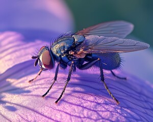 A fly resting on a flower petal. AI.