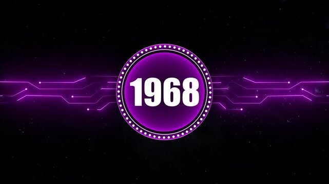 Neon 1968 Sal text with screen effects of technological background. 1968 year neon text concept animation.