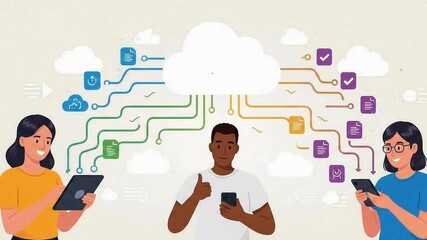 Cloud Computing Connection: People Interacting with Data and Technology Network - Powered by Adobe