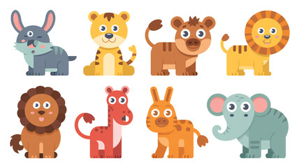 Obraz premium Cartoon animals isolated on white background, a delightful collection of cute and playful characters for childrens illustrations and designs