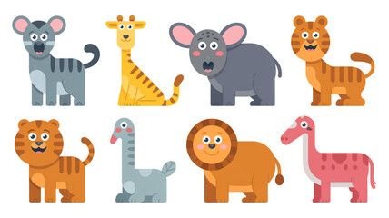 Obraz premium Collection of cute cartoon animals isolated on white background, ideal for childrens illustrations and playful graphic designs
