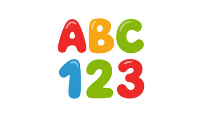 Colorful abc and 123 letters isolated on white background, perfect for educational resources, childrens books, and playful designs