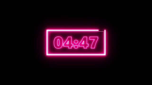 5 minute countdown animation from 300 seconds to 0 seconds. on black background. 4k video