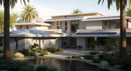 Fototapeta premium Architectural marvel showcasing a modern house with sustainable solar panel design