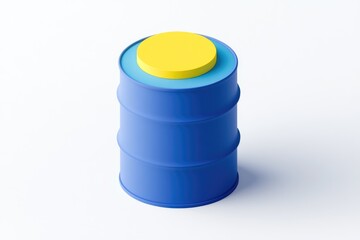 Blue barrel with yellow lid on white background