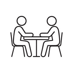 Line Art Depiction of Two Individuals Seated at a Table Having a Meeting