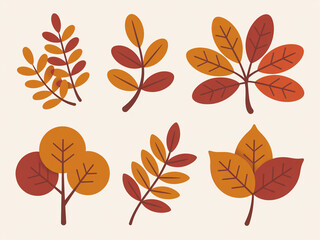 Autumn leaves collection isolated on white background for seasonal design, nature illustration, fall foliage, and thanksgiving decoration